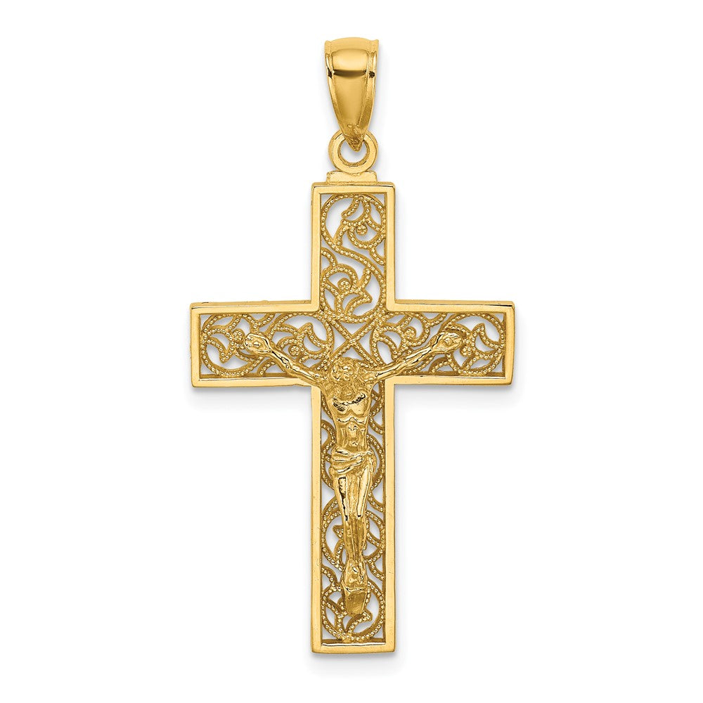 10K Textured Swirl Design Crucifix Charm-10K8598