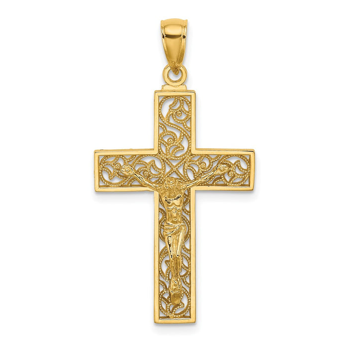 10K Textured Swirl Design Crucifix Charm-10K8598