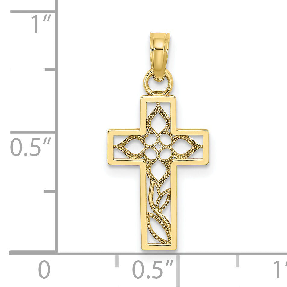 10K Flower In Cross Charm-10K8599