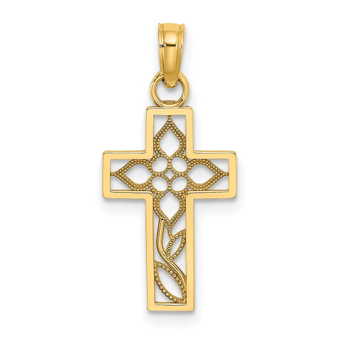 10K Flower In Cross Charm-10K8599