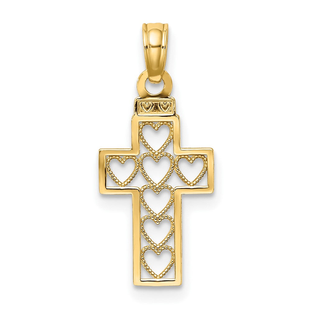 10K Cut-Out Heart Design Cross Charm-10K8601