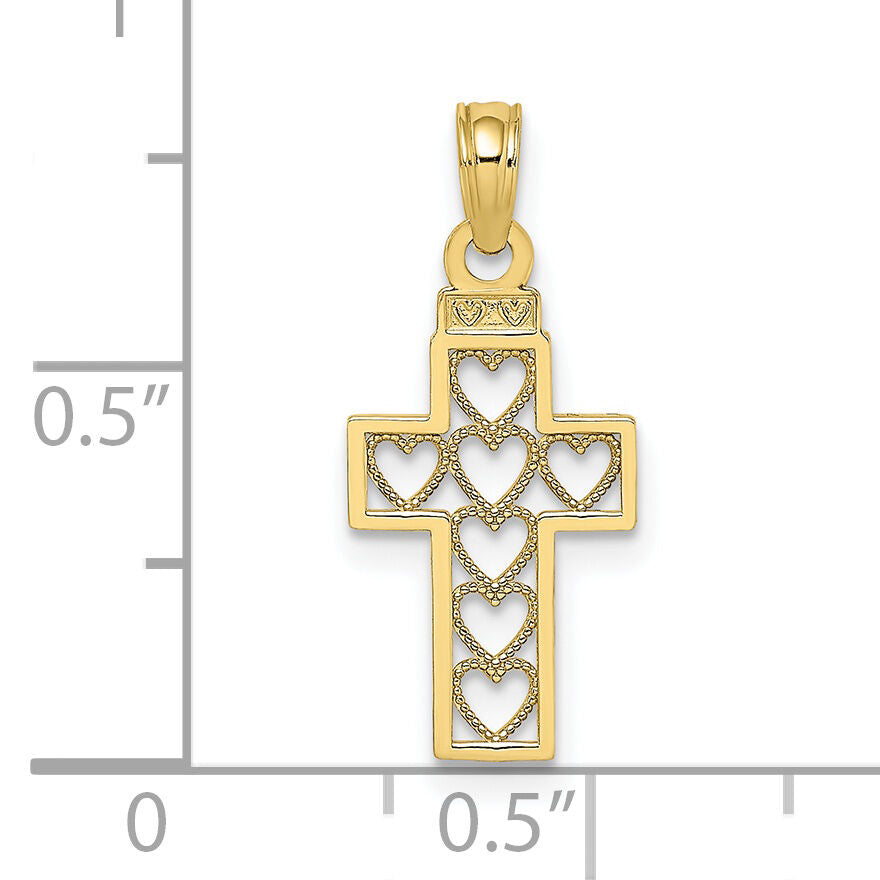 10K Cut-Out Heart Design Cross Charm-10K8601