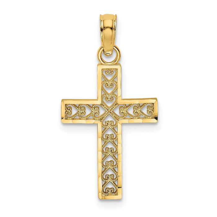 10k D/C Filigree Cross Pendant-10K8602