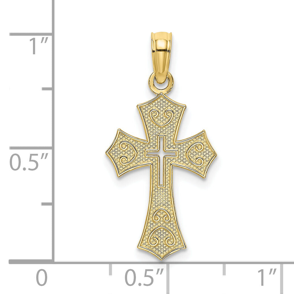 10K Textured Cut-Out Center Cross Charm-10K8603
