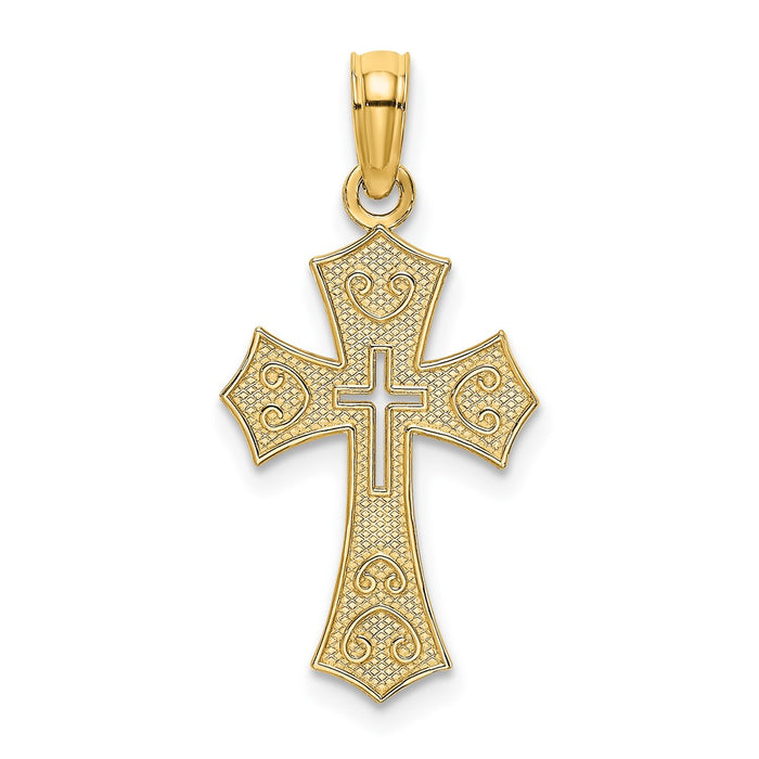 10K Textured Cut-Out Center Cross Charm-10K8603