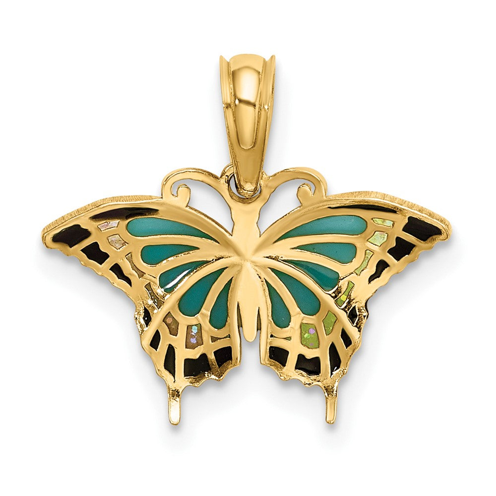 10K Small Aqua Enameled Wings Butterfly Charm-10K8607