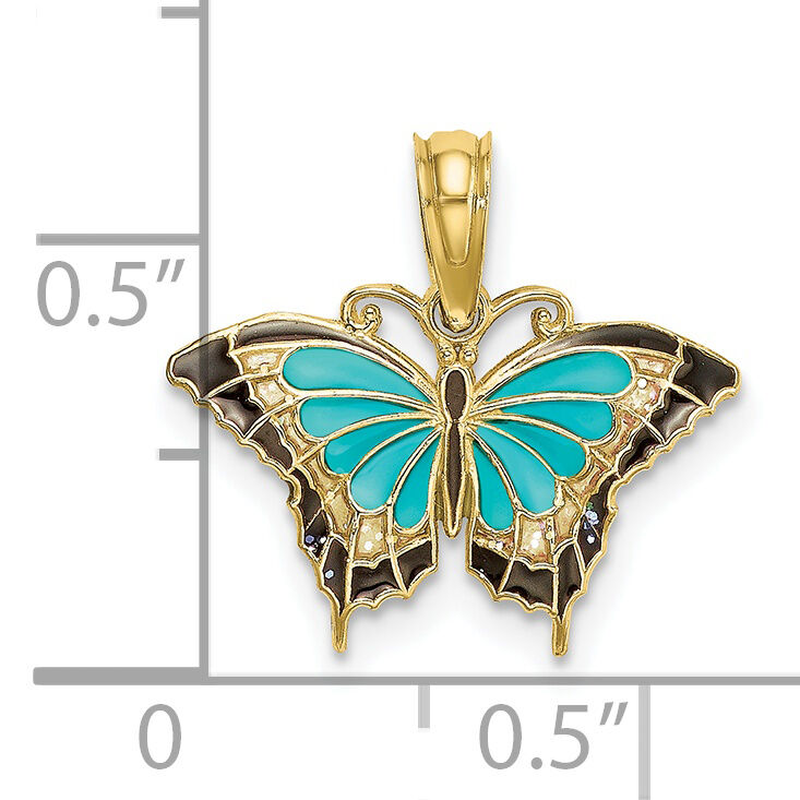 10K Small Aqua Enameled Wings Butterfly Charm-10K8607