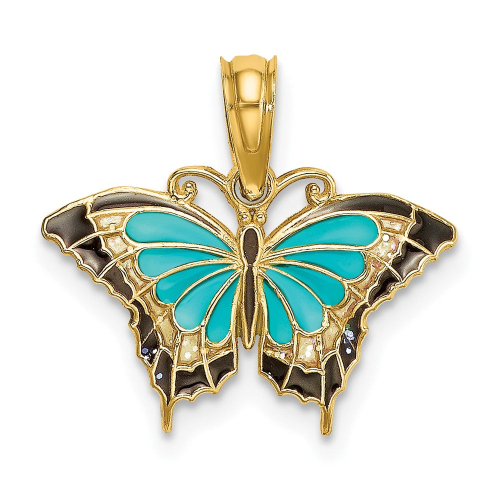 10K Small Aqua Enameled Wings Butterfly Charm-10K8607