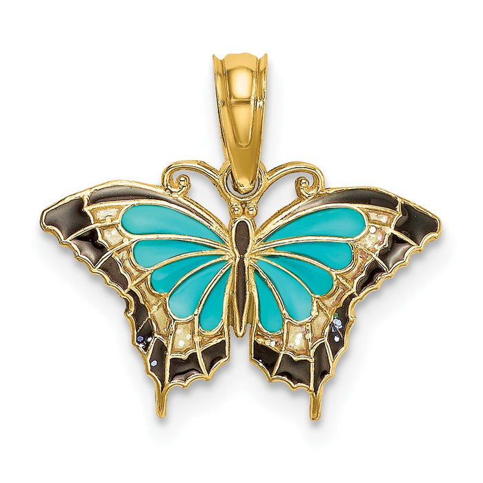10K Small Aqua Enameled Wings Butterfly Charm-10K8607