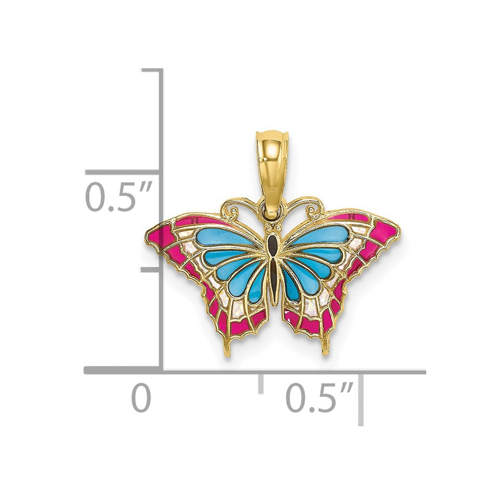 10K Small Enameled Blue and Red Butterfly Charm-10K8608