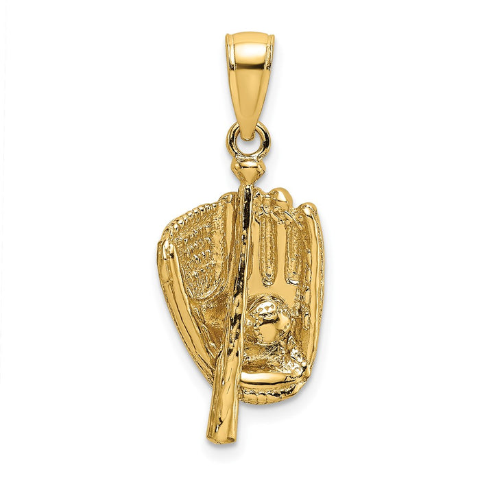 10K 3-D Polished Baseball Glove, Bat and Ball Charm-10K8745