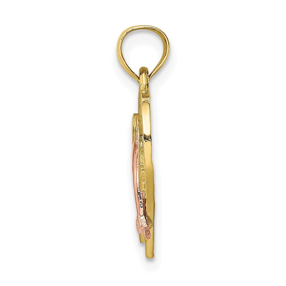 10K Two-tone w/White Rhodium Dolphin In Heart Charm-10K8976