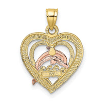 10K Two-tone w/White Rhodium Dolphin In Heart Charm-10K8976