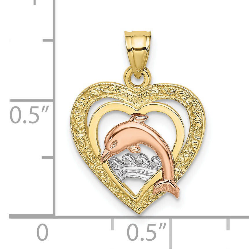 10K Two-tone w/White Rhodium Dolphin In Heart Charm-10K8976