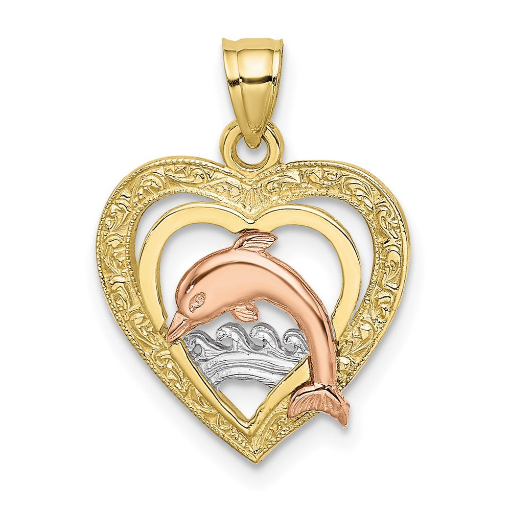 10K Two-tone w/White Rhodium Dolphin In Heart Charm-10K8976
