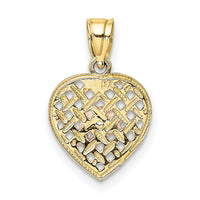 10K Two-tone w/Rhodium Double Dolphins On Woven Heart Charm-10K8980