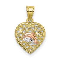10K Two-tone w/Rhodium Double Dolphins On Woven Heart Charm-10K8980