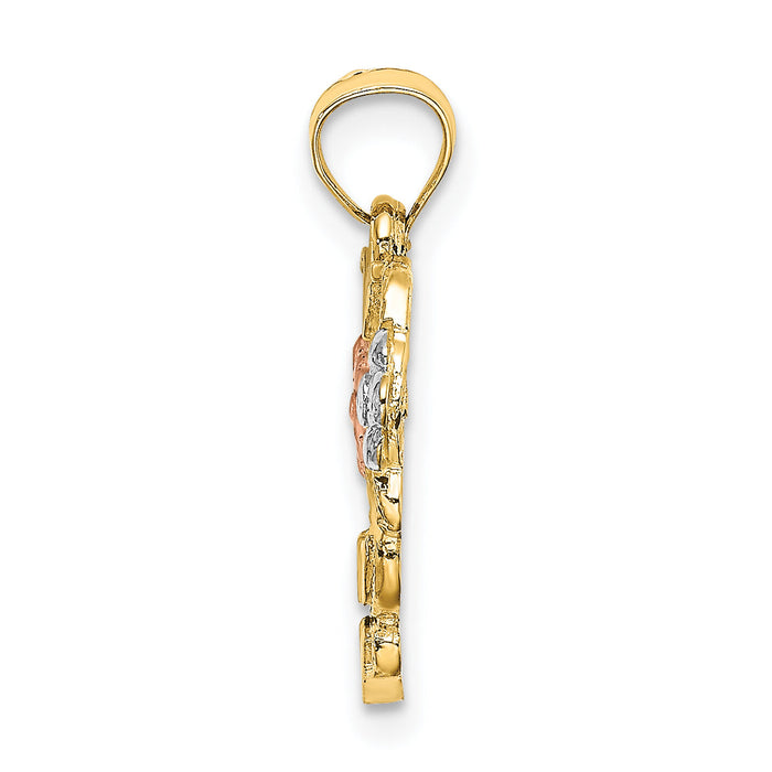 10K Two-tone w/White Rhodium Flower In Heart Charm-10K8981