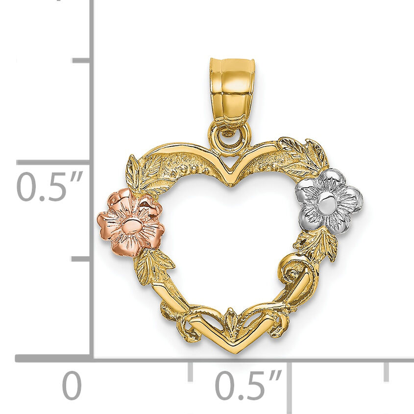 10K Two-tone w/White Rhodium Flower In Heart Charm-10K8981