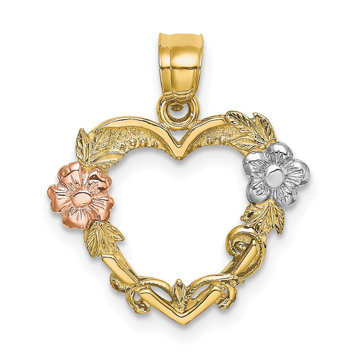 10K Two-tone w/White Rhodium Flower In Heart Charm-10K8981