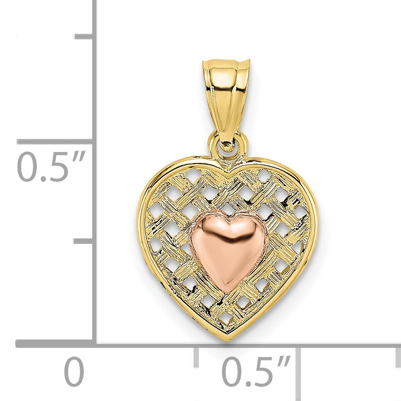 10k Yellow and Rose Gold Polished Heart On Woven Heart Charm-10K8985