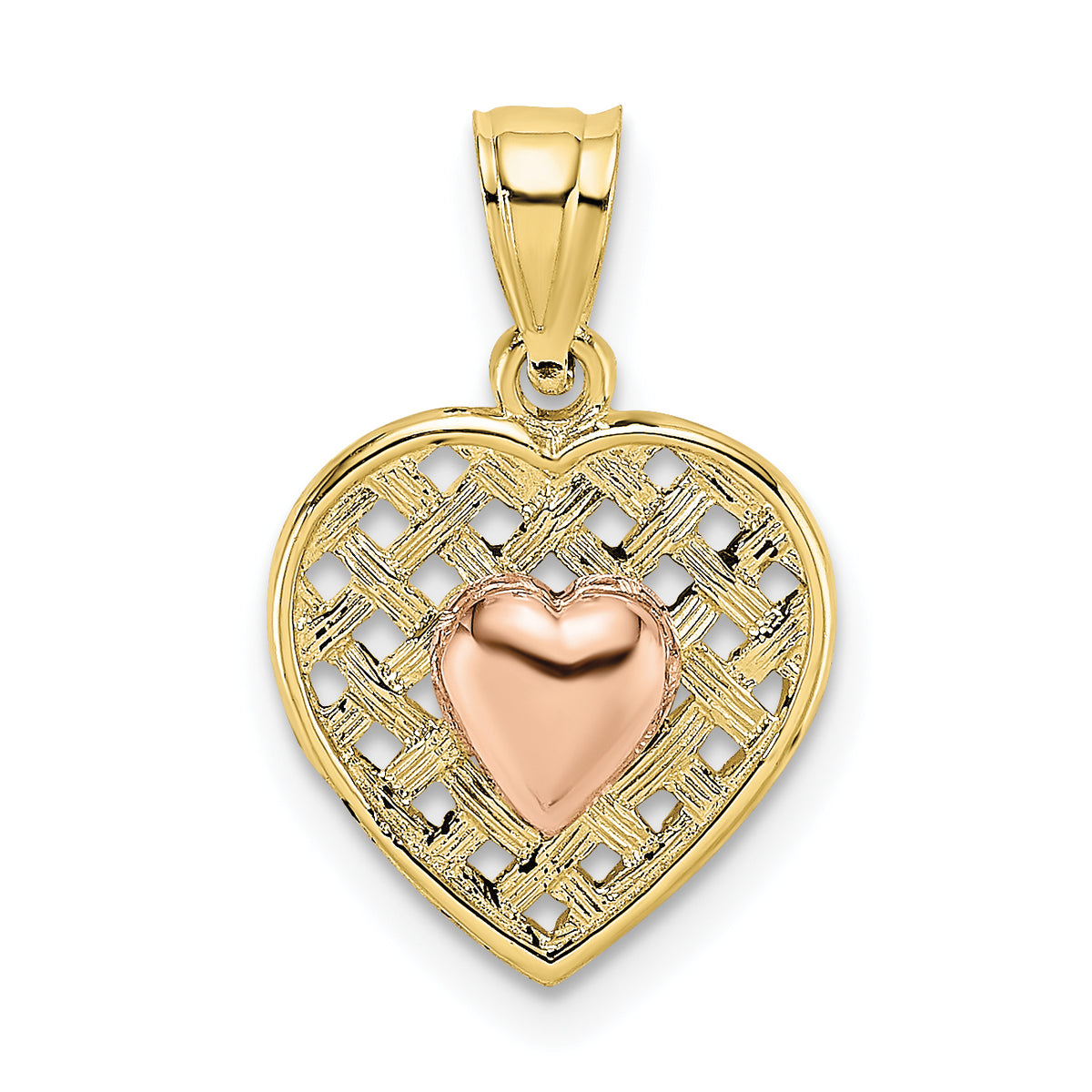 10k Yellow and Rose Gold Polished Heart On Woven Heart Charm-10K8985