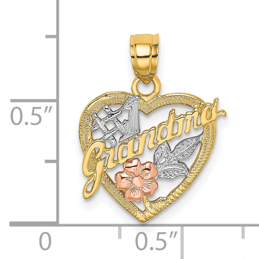 10K Two-tone w/White Rhodium #1 GRANDMA In Heart Charm-10K8991