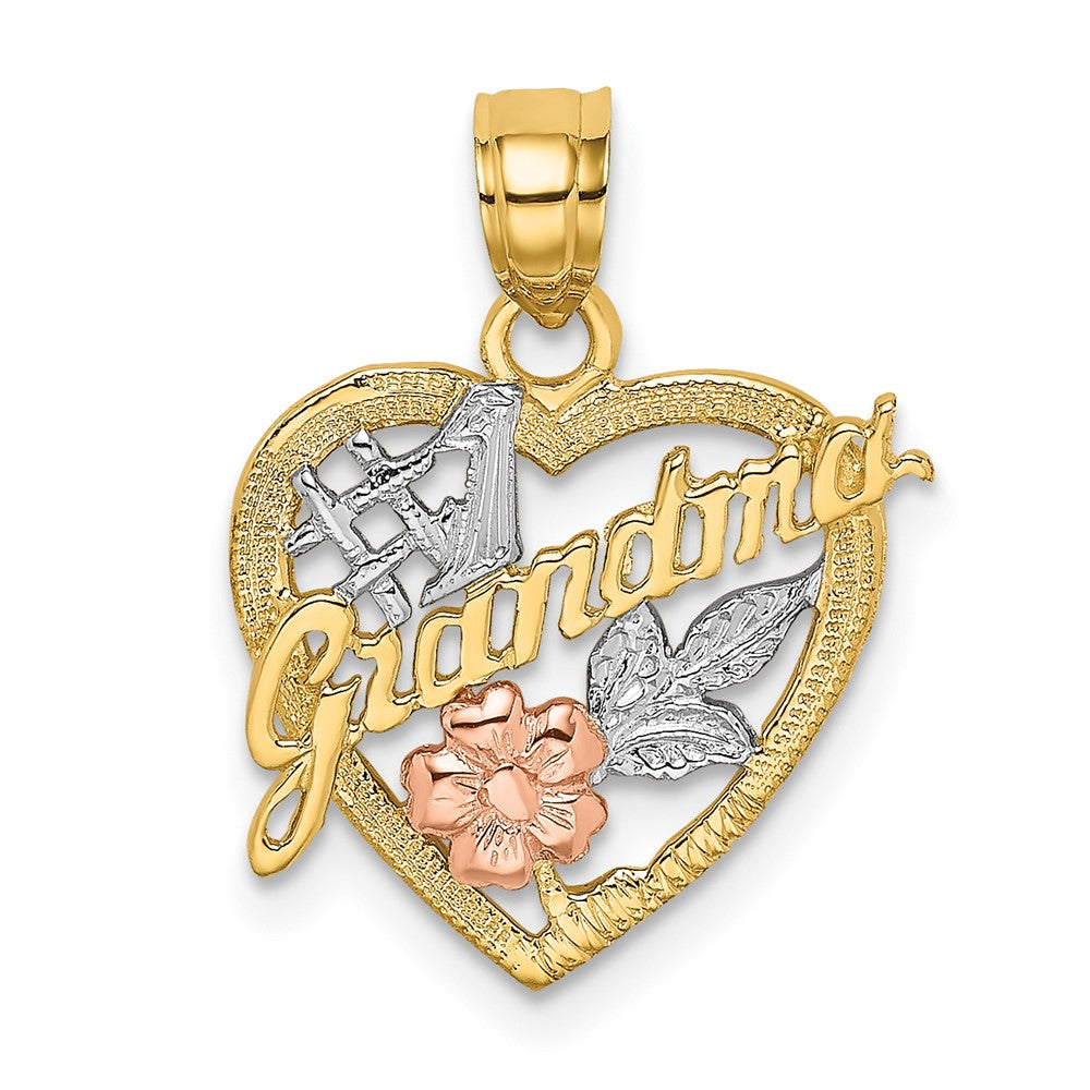 10K Two-tone w/White Rhodium #1 GRANDMA In Heart Charm-10K8991