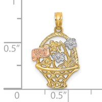 10k Two-Tone w/White Rhodium Flower Basket w/I LOVE YOU Charm-10K8992