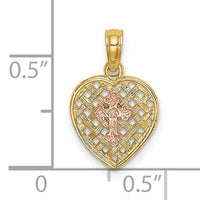 10K Two-Tone Cross on Woven Heart Charm-10K8999