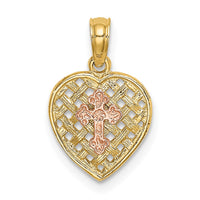 10K Two-Tone Cross on Woven Heart Charm-10K8999