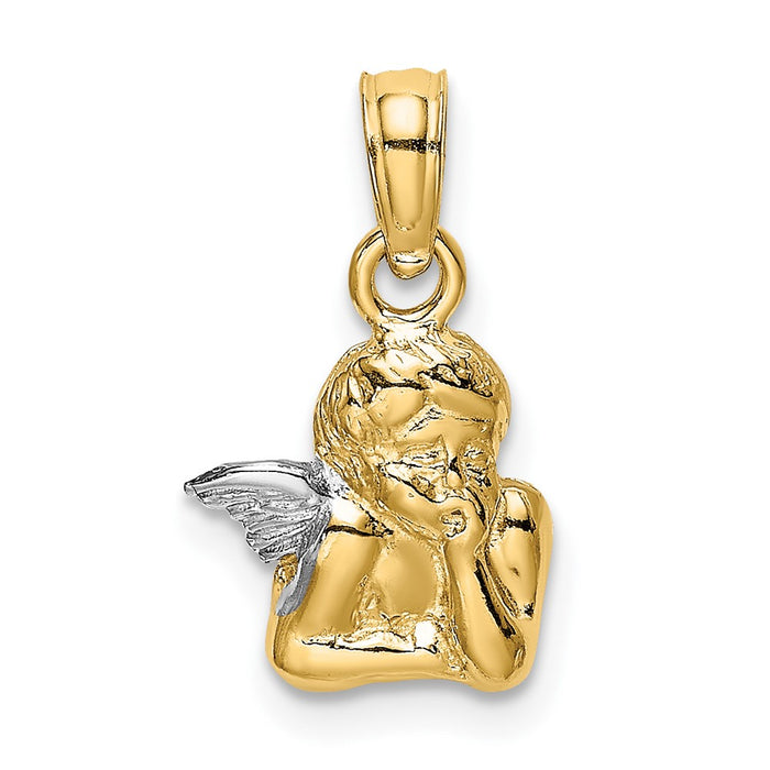 10K Angel Resting On Elbow w/ Rhodium Wing Charm-10K9001