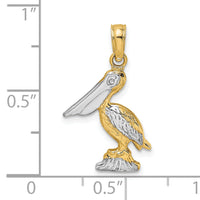 10K W/ Rhodium 3-D Small Standing Pelican Charm-10K9013