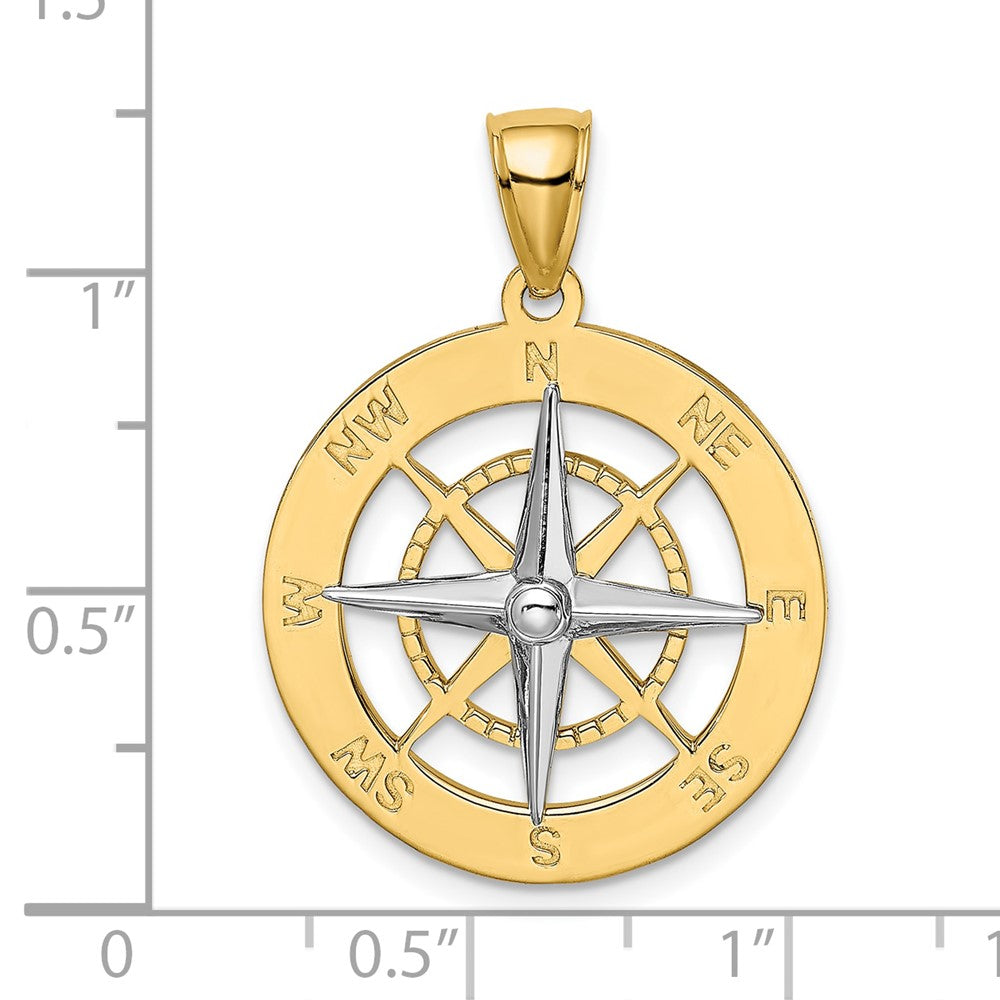 10K w/Rhodium Nautical Compass White Needle Charm-10K9017
