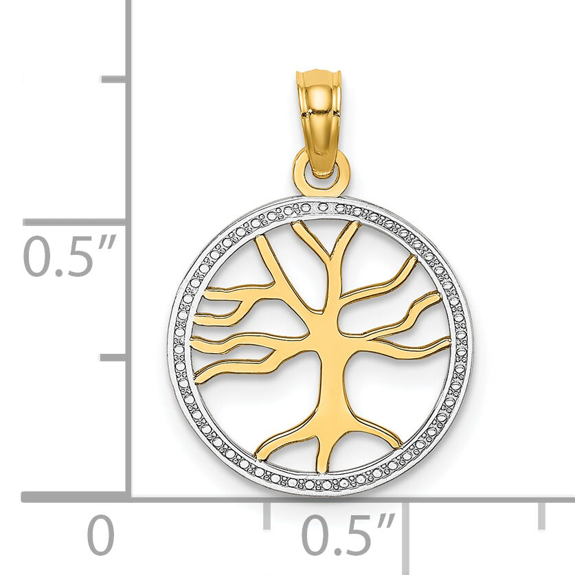 10K w/Rhodium 3-D Tree Of Life In Round Frame Charm-10K9018