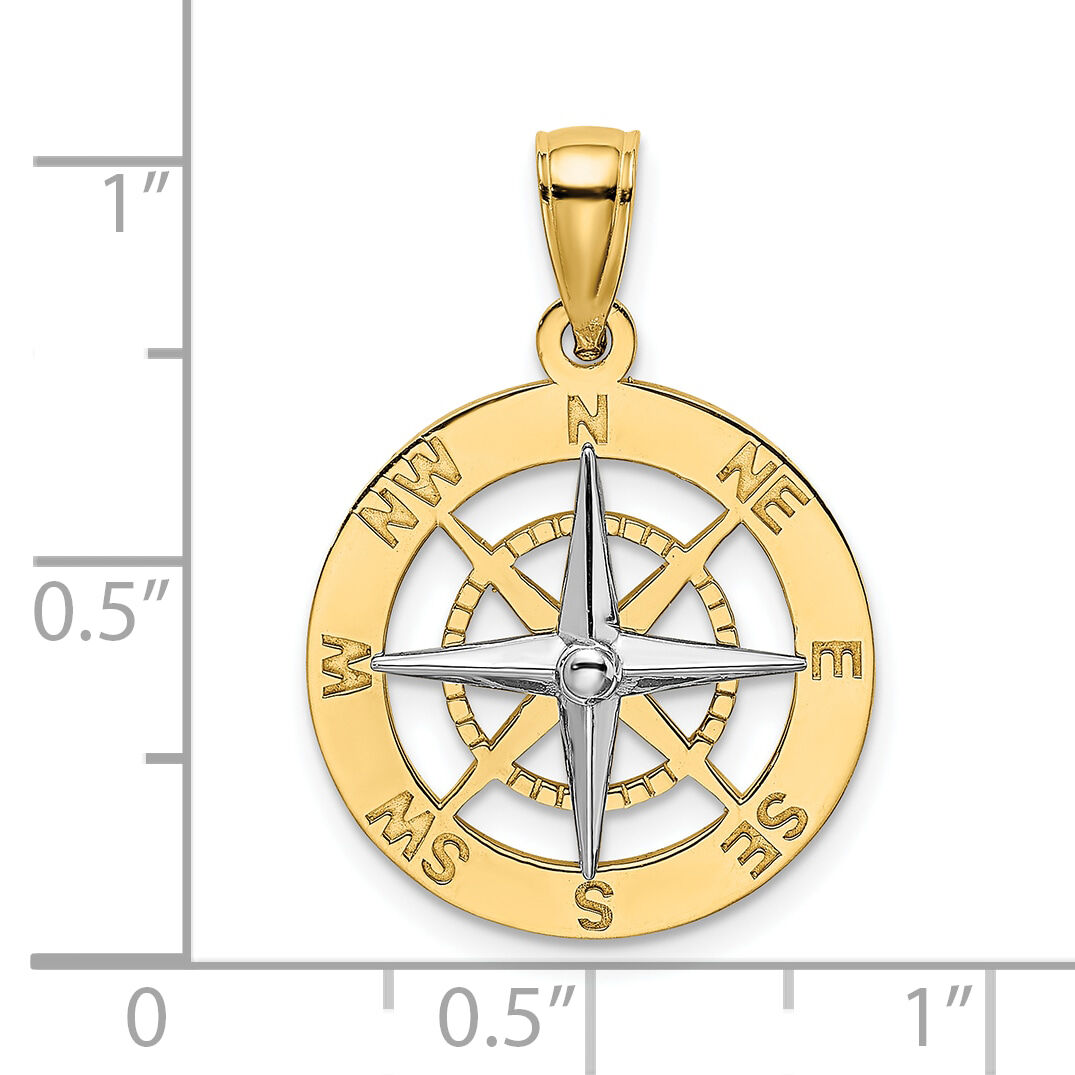 10K w/Rhodium Nautical Compass White Needle Charm-10K9019