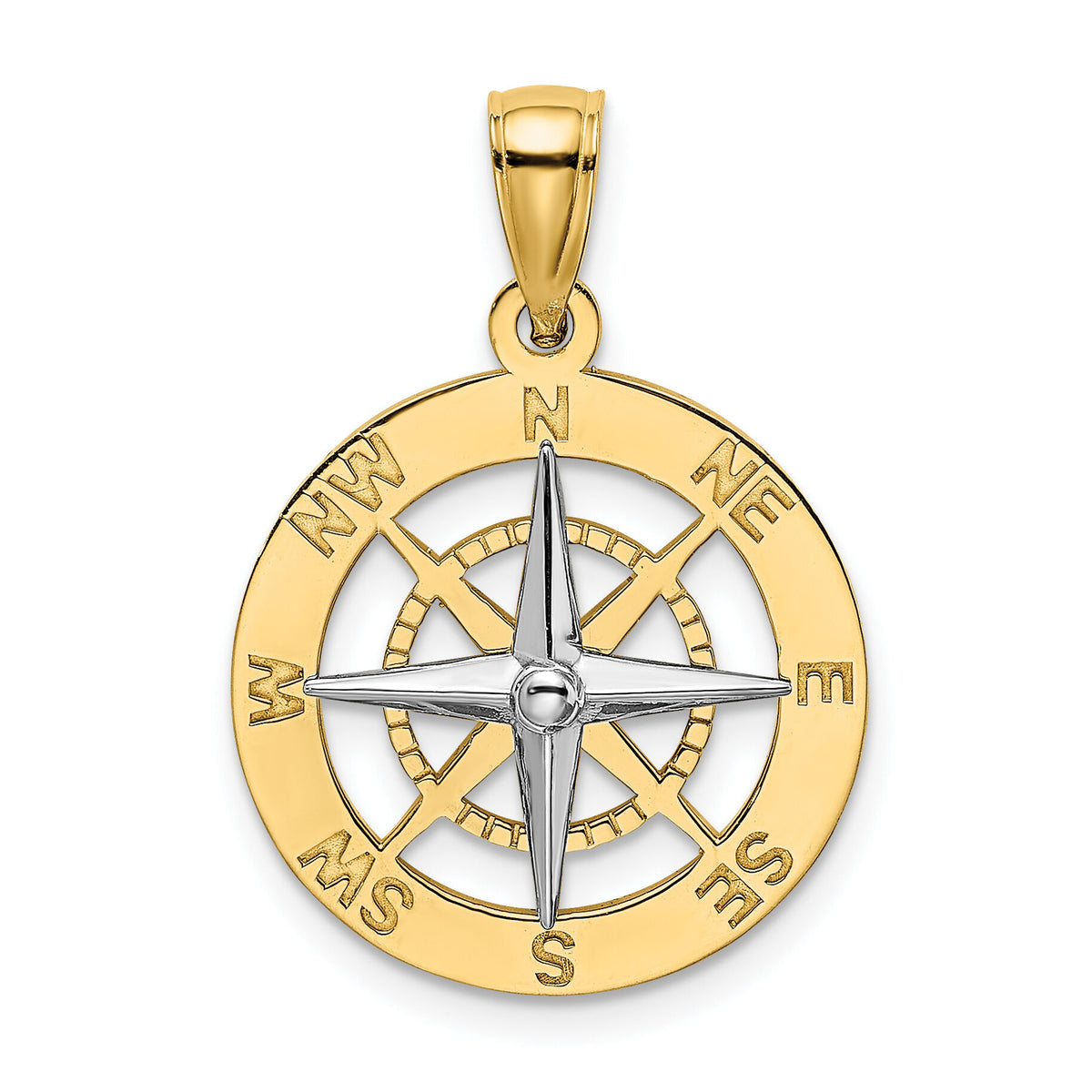 10K w/Rhodium Nautical Compass White Needle Charm-10K9019
