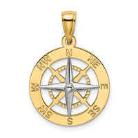 10K w/Rhodium Nautical Compass White Needle Charm-10K9019