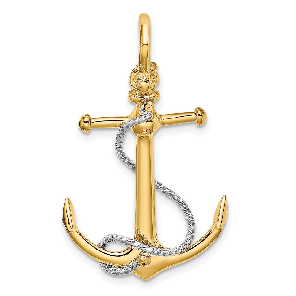 10K Two-tone 3-D Anchor w/T Bar and Rope w/Shackle Bail Charm-10K9025