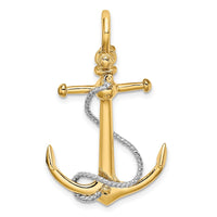 10K Two-tone 3-D Anchor w/T Bar and Rope w/Shackle Bail Charm-10K9025