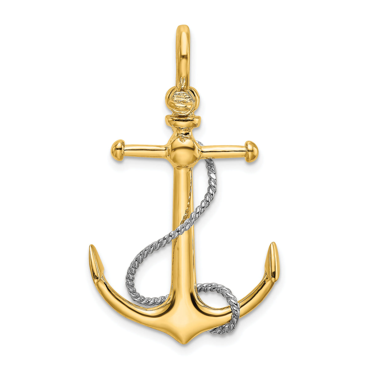 10K Two-tone 3-D Anchor w/T Bar and Rope w/Shackle Bail Charm-10K9025