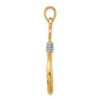 10K w/Rhodium 3-D Fish Hook With Rope Charm-10K9032