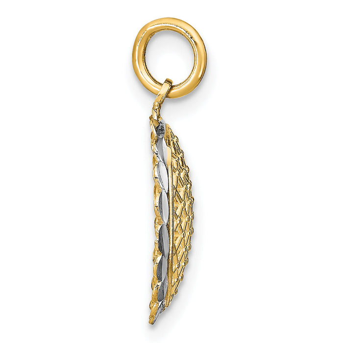 10K w/Rhodium D/C Sunflower Pendant Charm-10K9035