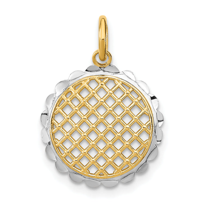 10K w/Rhodium D/C Sunflower Pendant Charm-10K9035