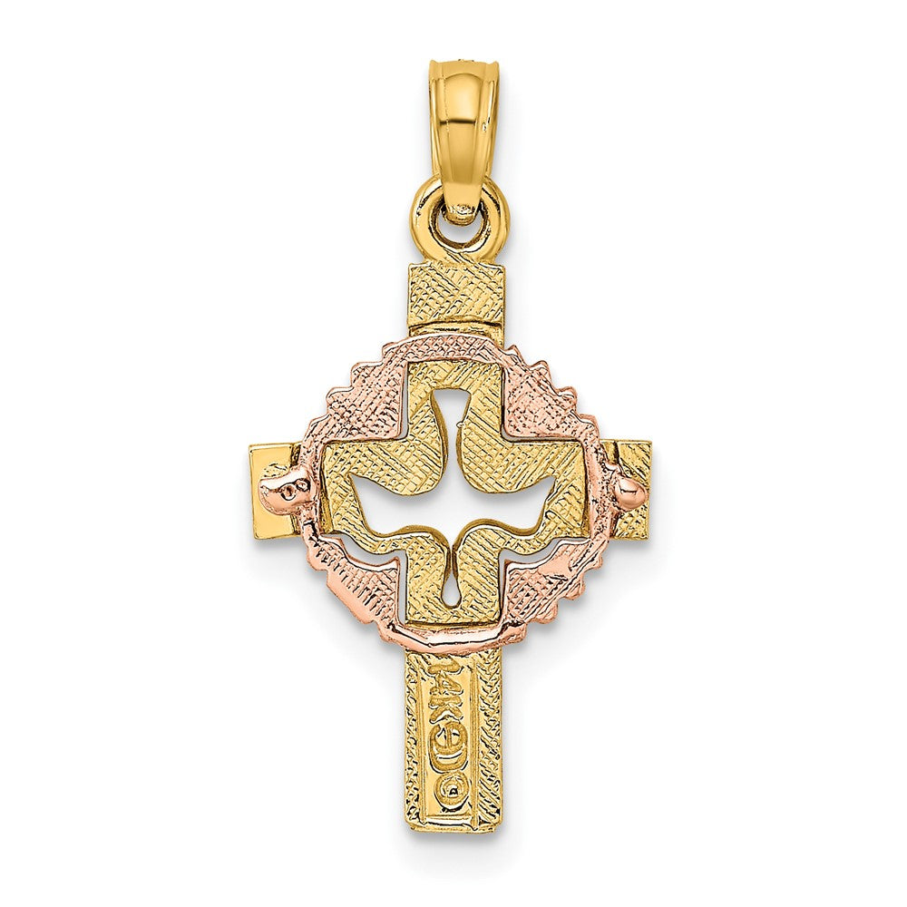 10K Two-Tone Cut-Out Dove On Cross Charm-10K9053