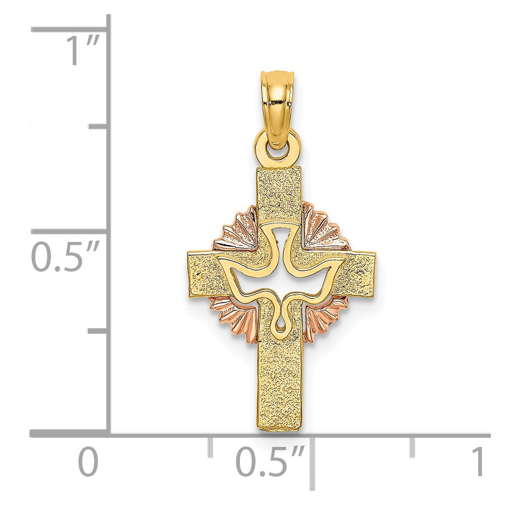 10K Two-Tone Cut-Out Dove On Cross Charm-10K9053