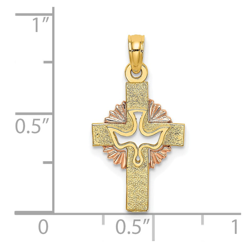 10K Two-Tone Cut-Out Dove On Cross Charm-10K9053