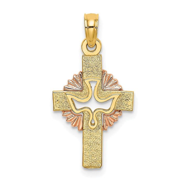 10K Two-Tone Cut-Out Dove On Cross Charm-10K9053