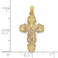 10K Two-Tone w/ Lace Trim Crucifix Charm-10K9055