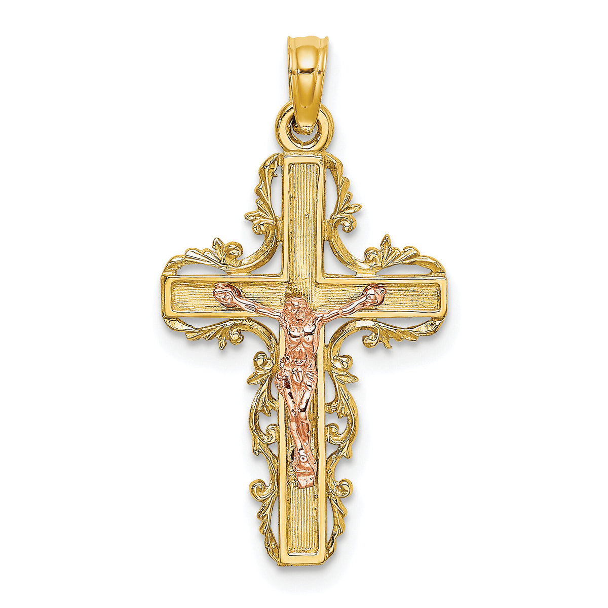 10K Two-Tone w/ Lace Trim Crucifix Charm-10K9055